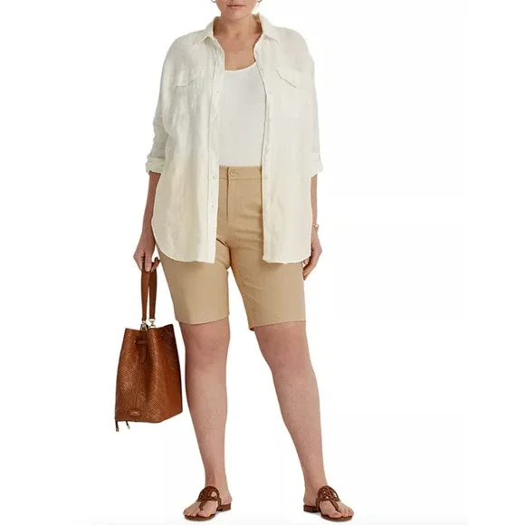 Ralph Lauren Stretch Twill Bermuda Shorts | Plus Size 14W Khaki Tan NWT $90 - Picture 4 of 9